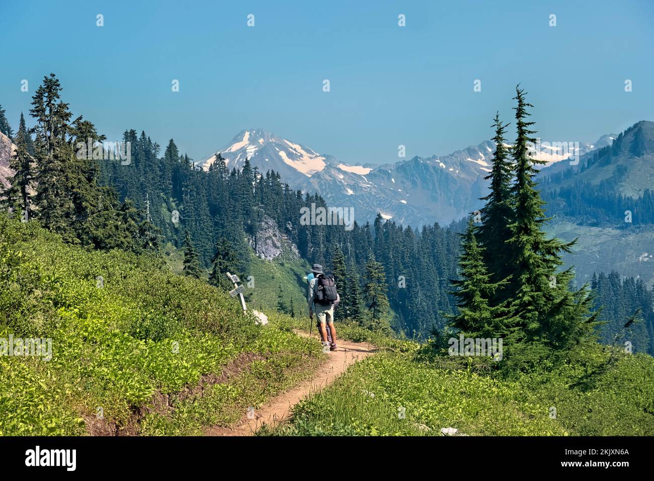 Trekking attraverso la Glacier Peak Wilderness, North Cascades, Pacific Crest Trail, Washington, USA Foto Stock