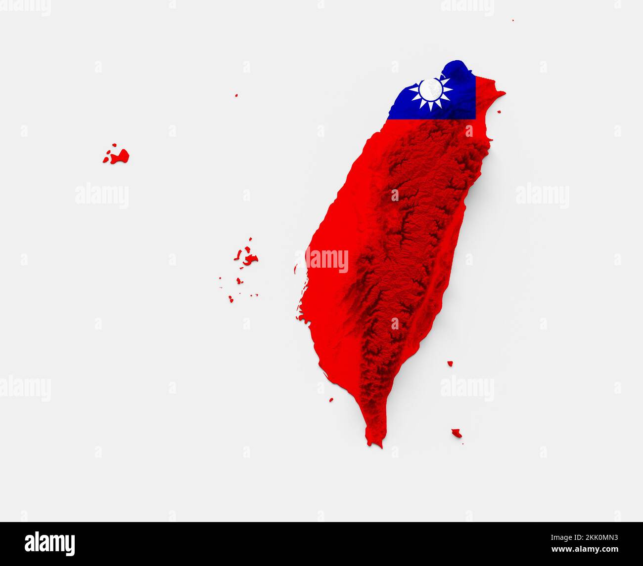 La Mappa di Taiwan Bandiera rilievo ombreggiato colore altezza mappa su sfondo bianco Foto Stock