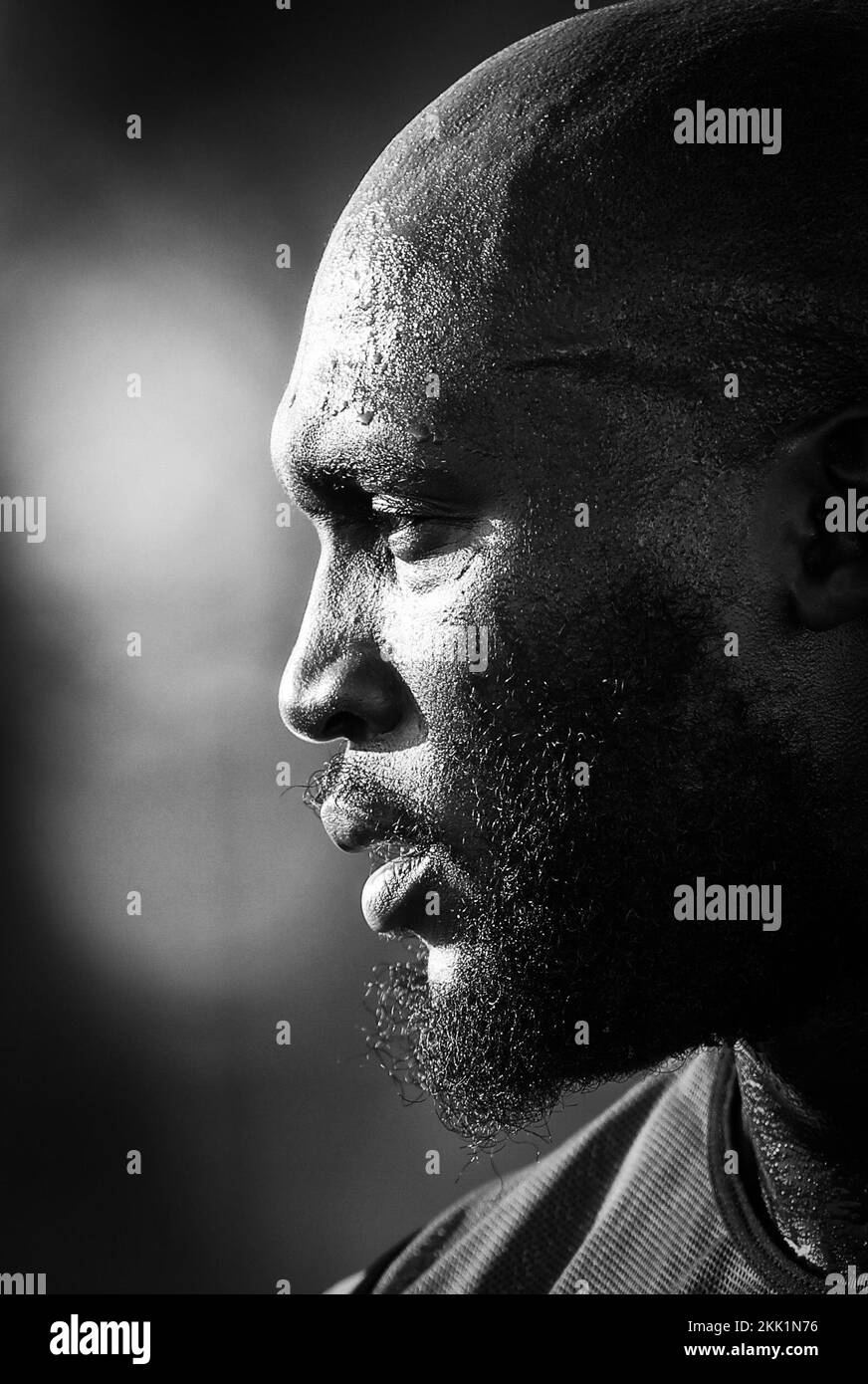 Romelu Lukaku in Belgio ha illustrato durante una sessione di allenamento della nazionale belga di calcio The Red Devils, all'Hilton Salwa Beach Resort di Abu Samra, Stato del Qatar, venerdì 25 novembre 2022. I Red Devils si preparano per il prossimo gioco alla Coppa del mondo FIFA 2022 in Qatar. BELGA PHOTO VIRGINIE LEFOUR Foto Stock