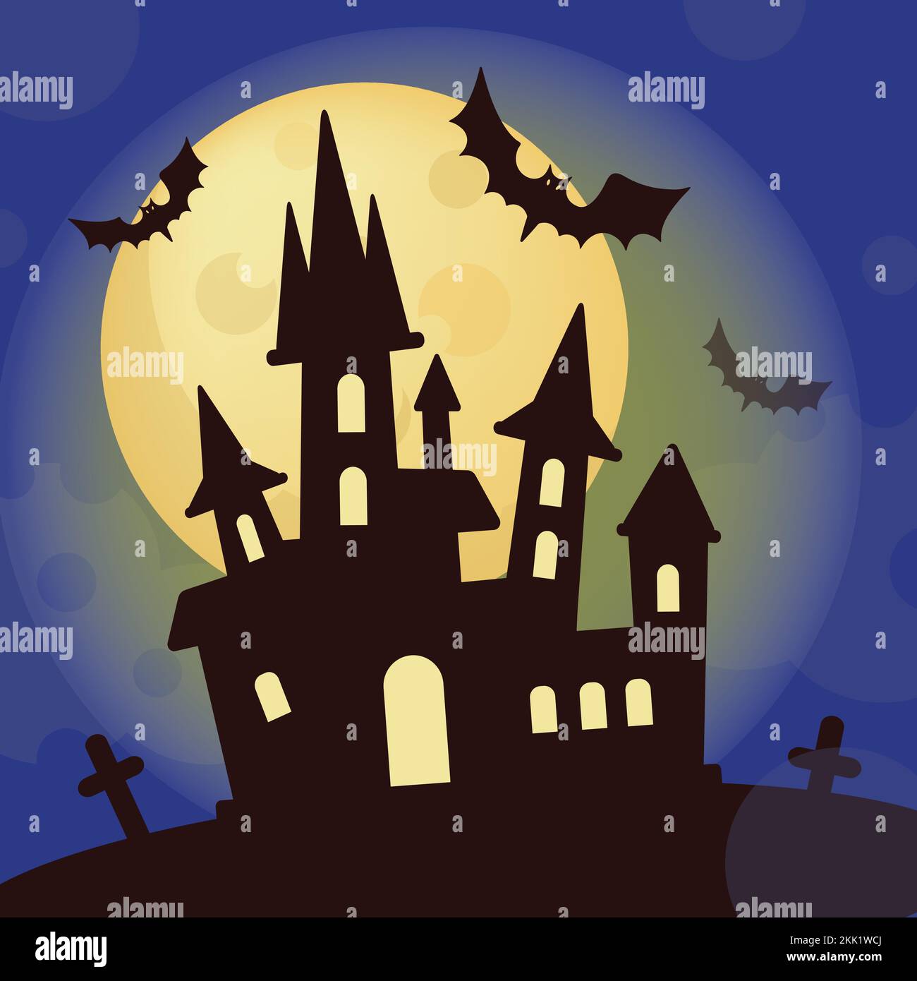 HALLOWEEN CASTELLO Mystic Holiday Cartoon disegnata a mano Flat Design Bat Animal Vector Illustration for Print Illustrazione Vettoriale
