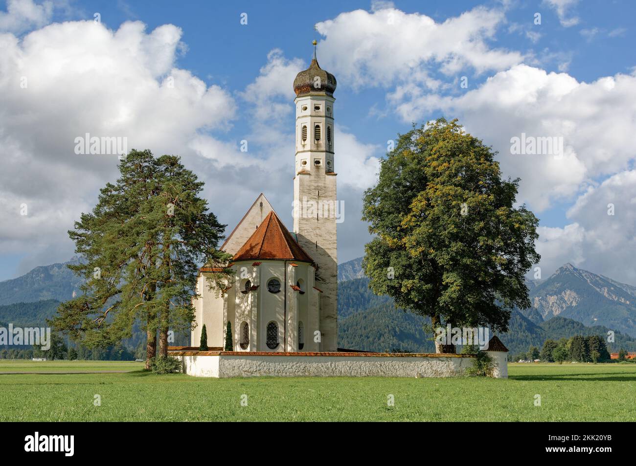 Chiesa di Sankt Koloman a Schwangau, Allgaeu, Baviera, Germania Foto Stock