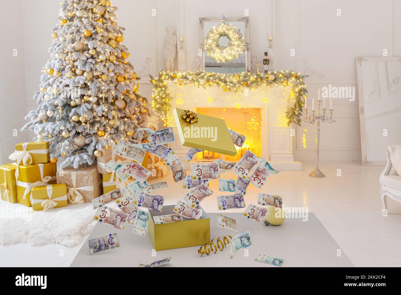 Regalo di Natale di denaro sterline in contanti regalo di natale Regno Unito scatola regalo denaro Foto Stock