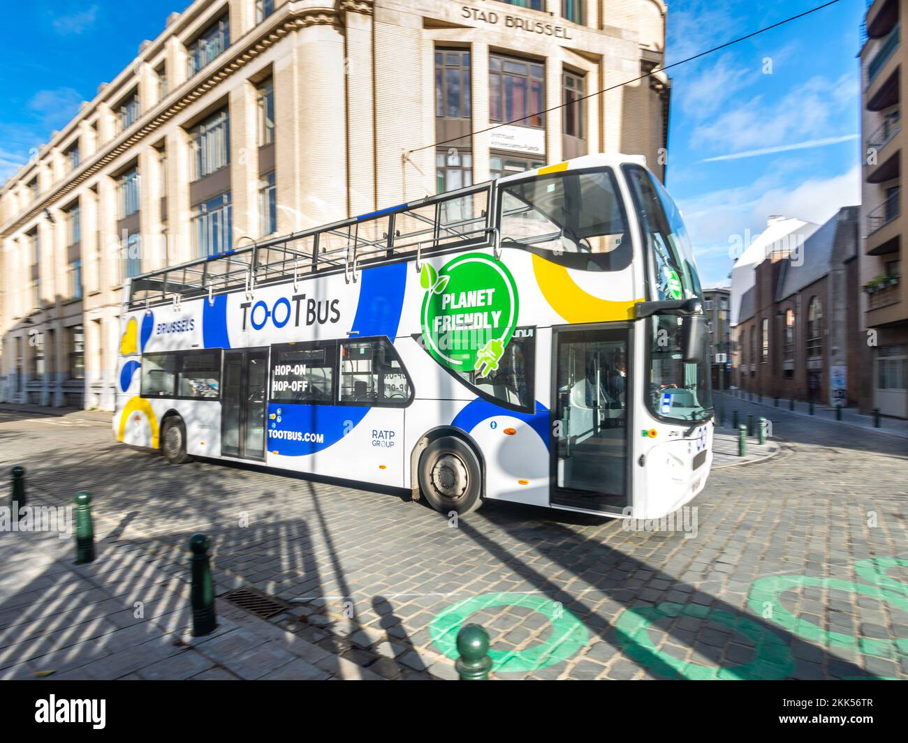 Tourisy giro turistico 'Toot Bus' nel centro di Bruxelles, Belgio. Foto Stock