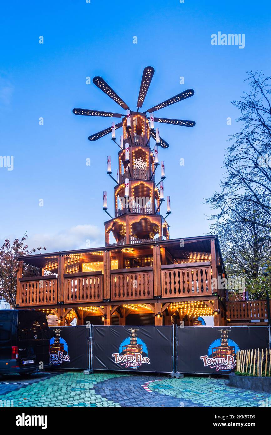 Costruzione di legname Tower Bar, Bruxelles, Belgio. Foto Stock