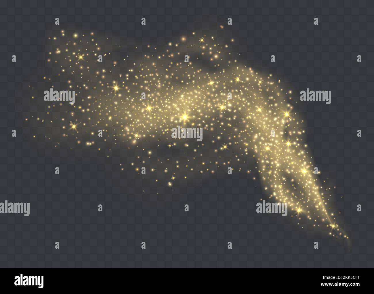 Golden nube di polvere con bagliori isolati su sfondo trasparente. Stardust sfondo spumanti. Illustrazione Vettoriale