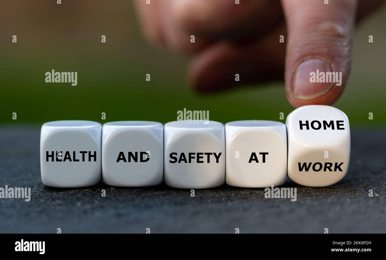 I dadi formano l'espressione "salute e sicurezza sul lavoro" e "salute e sicurezza a casa". Foto Stock