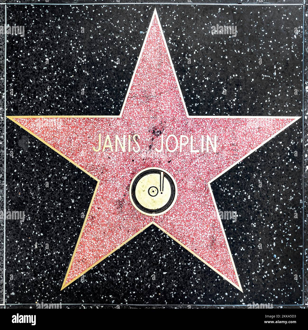 Los Angeles, USA - 17 marzo 2019:primo piano di Star sulla Hollywood Walk of Fame per Janis Joplin. Foto Stock