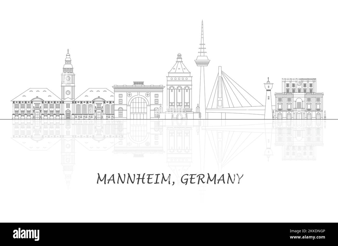 Profilo panorama Skyline della città di Mannheim, Germania - illustrazione vettoriale Illustrazione Vettoriale