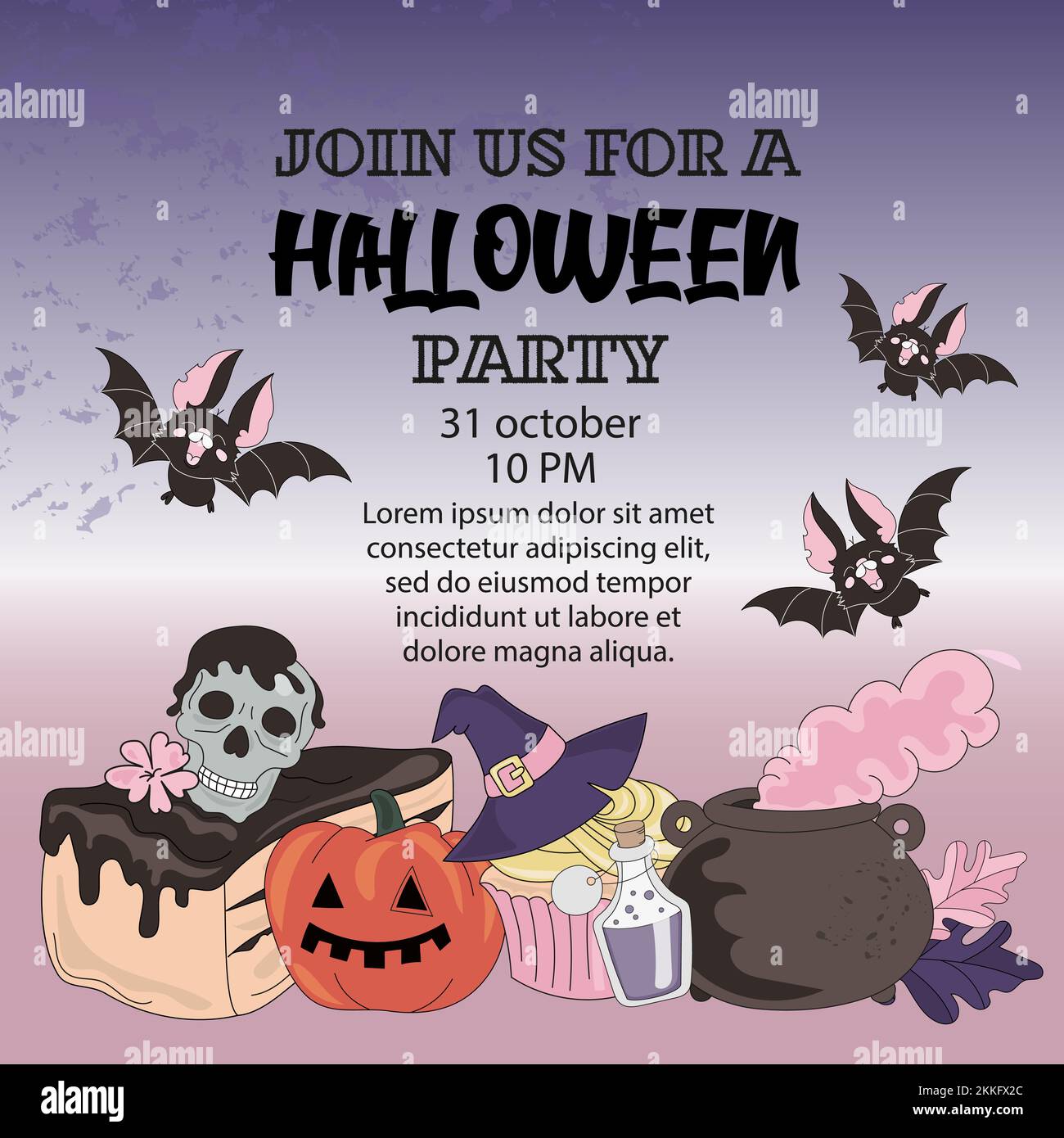 UNISCITI a noi Halloween Mystical Holiday Cartoon Vector Illustration Set for Print Illustrazione Vettoriale