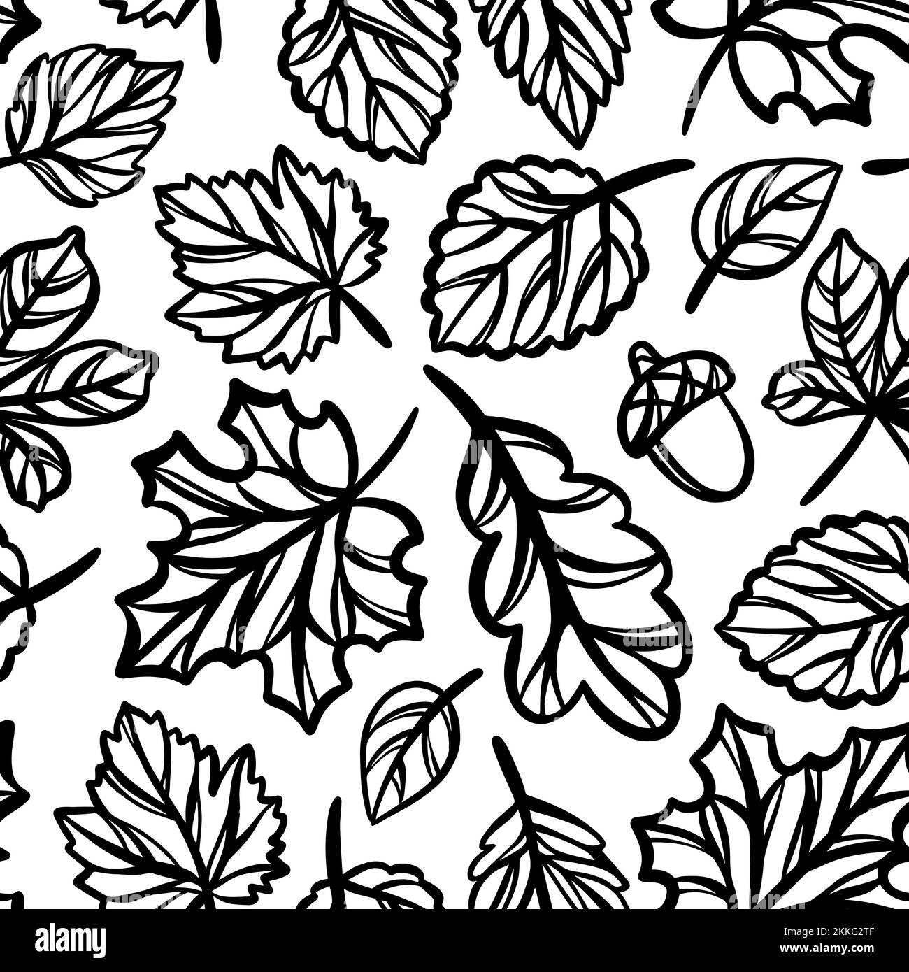 FOGLIE AUTUNNO MODELLO monocromo openwork Silhouette contourali di foresta foglie caduta Stagione natura schizzo senza giunture sfondo vettore Illustrazione Illustrazione Vettoriale