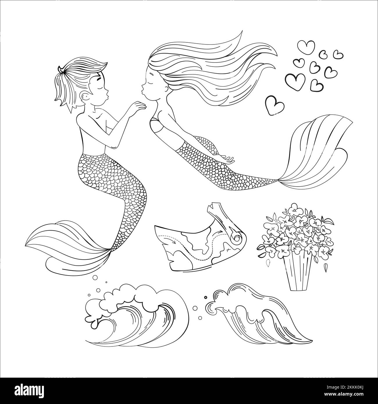 MERMAID LOVER Sea Underwater Princess Girl Cartoon clip Art Vector Set per la stampa Illustrazione Vettoriale