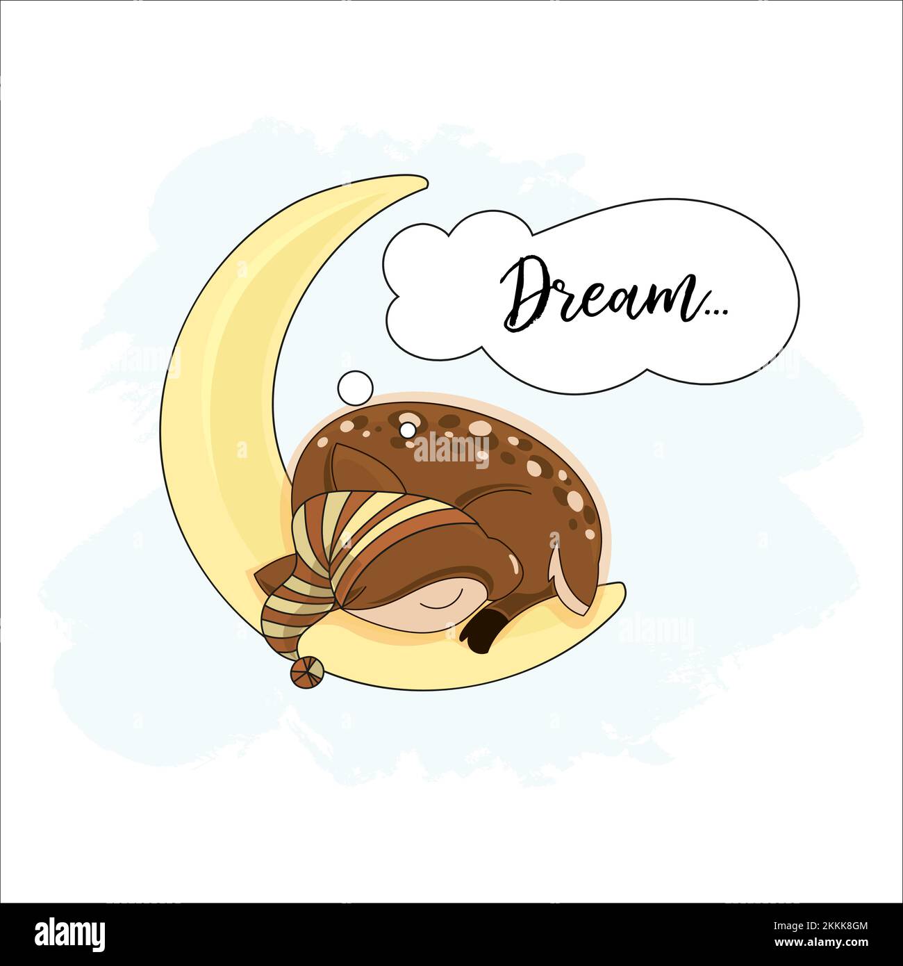MOON DEER Good Night Cartoon Sleeping Animal Baby clip Art Vector Illustration Set for Print Illustrazione Vettoriale