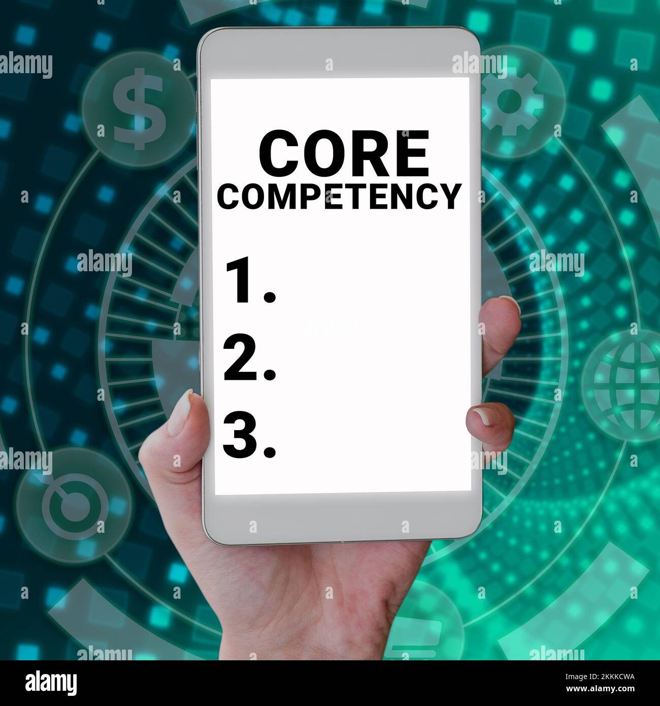 Visualizzazione concettuale competenza principale. Parola per una combinazione armonizzata di più risorse e competenze Foto Stock