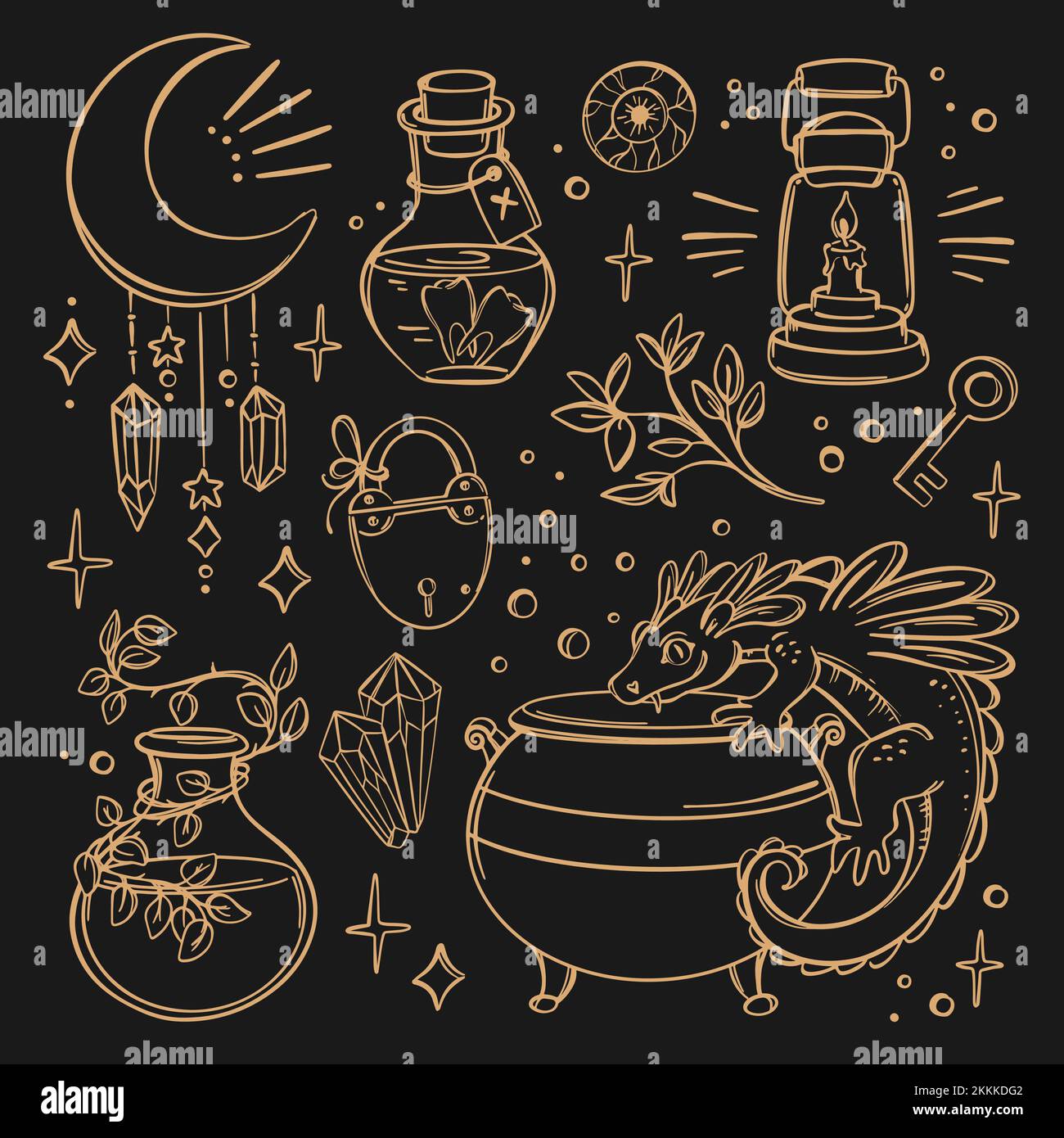MISTICO MODELLO set di SIMBOLI per Tarot Card Banner Flyer Poster Brochure  Sticker Esoterico Witchcraft disegnato a mano oggetti Magici Halloween  Monochrome S Immagine e Vettoriale - Alamy