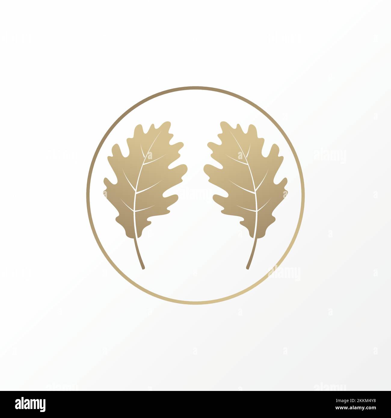 singolo due foglie di quercia accessori ornamento interno cerchio immagine grafica icona logo design astratto concetto vettore stock. relativo alla botanica o al matrimonio Illustrazione Vettoriale