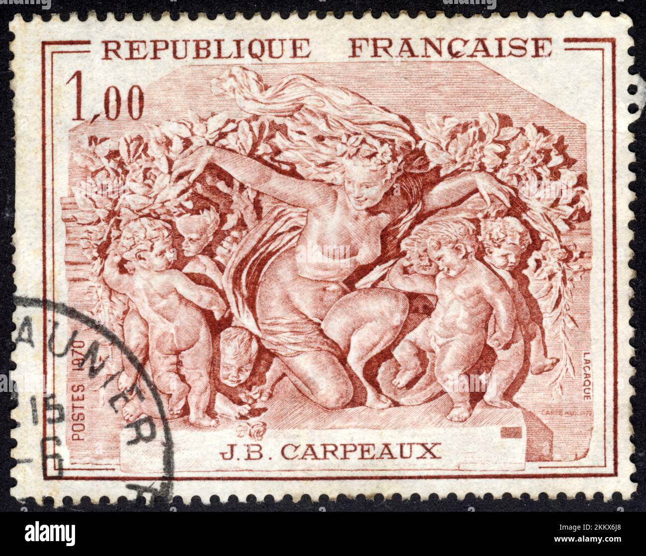 TIMBRO OBLITERE J.B. CARPEAUX.REPUBLIQUE FRANCAISE.POSTES 1970.1,00 Foto Stock