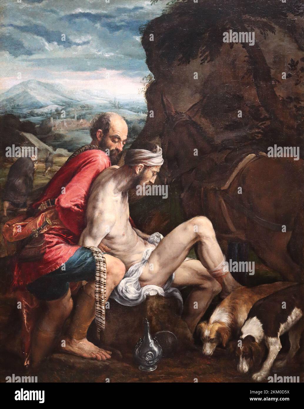 Il buon samaritano del pittore rinascimentale italiano Jacopo Bassano alla National Gallery, Londra, Regno Unito Foto Stock
