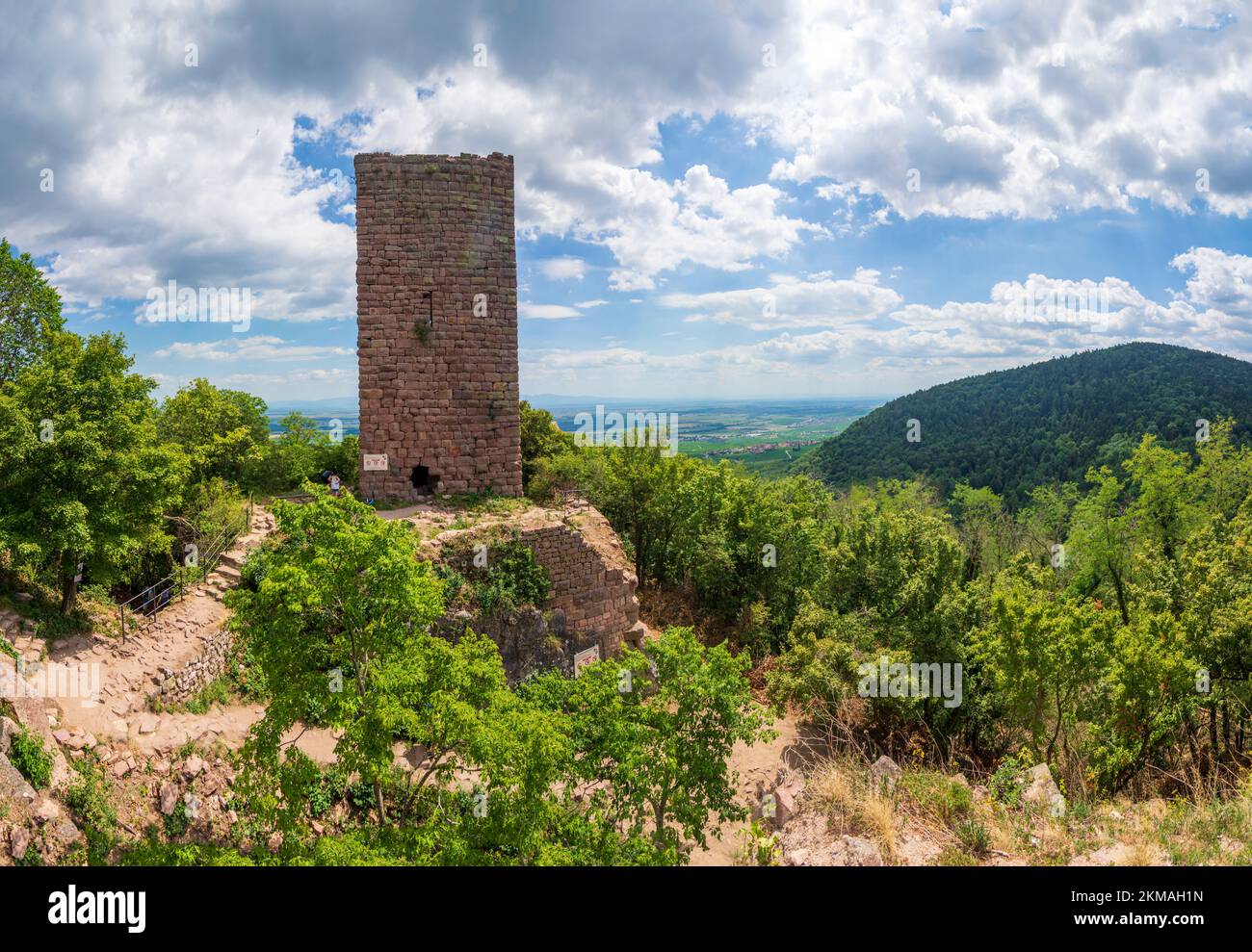 Husseren-les-Chateaux (Häusern): Tre castelli di Husseren-les-Chateaux (Drei Exen o Hoh-Egisheim, Haut-Eguisheim o Les Trois Châteaux d'Eguisheim, Foto Stock