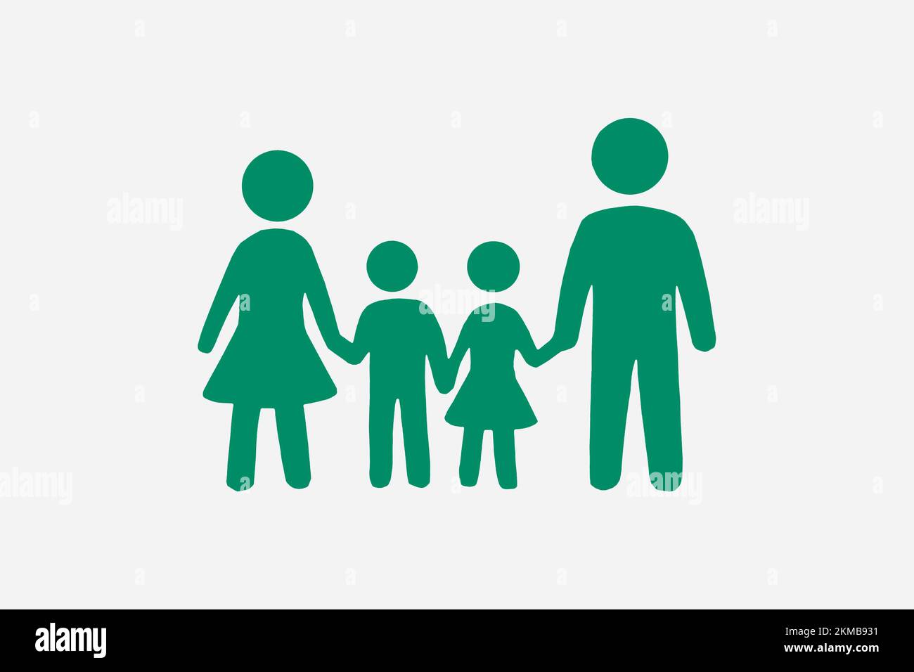 Silhouette verde di madre, padre e due figli silhouette verde di madre, padre e due figli Foto Stock
