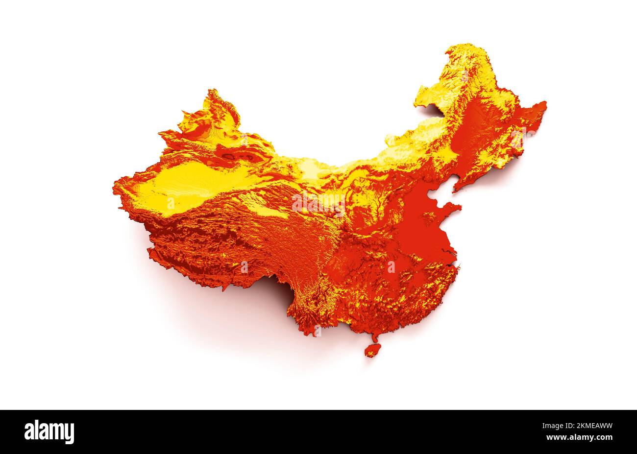 Un'illustrazione 3D della mappa del territorio cinese su sfondo bianco Foto Stock