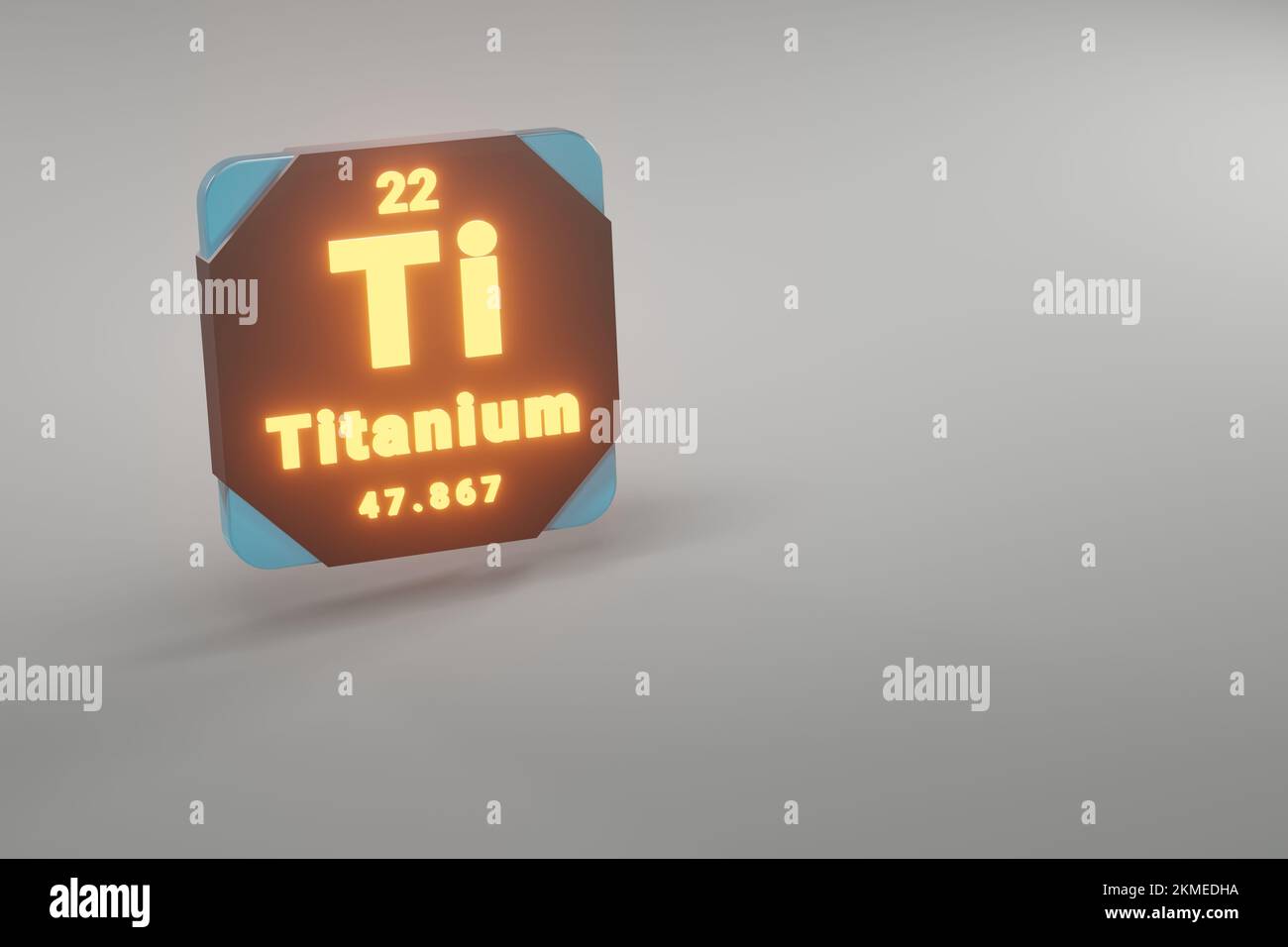 Belle illustrazioni astratte in piedi nero e fuoco elemento titanio della tavola periodica. Design moderno con elementi dorati, rendering 3D ill Foto Stock