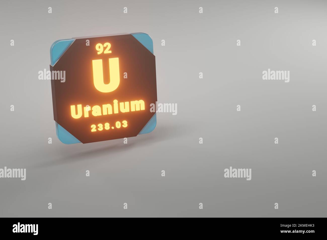 Belle illustrazioni astratte in piedi nero e fuoco uranio elemento della tavola periodica. Design moderno con elementi dorati, 3D ore di rendering illu Foto Stock