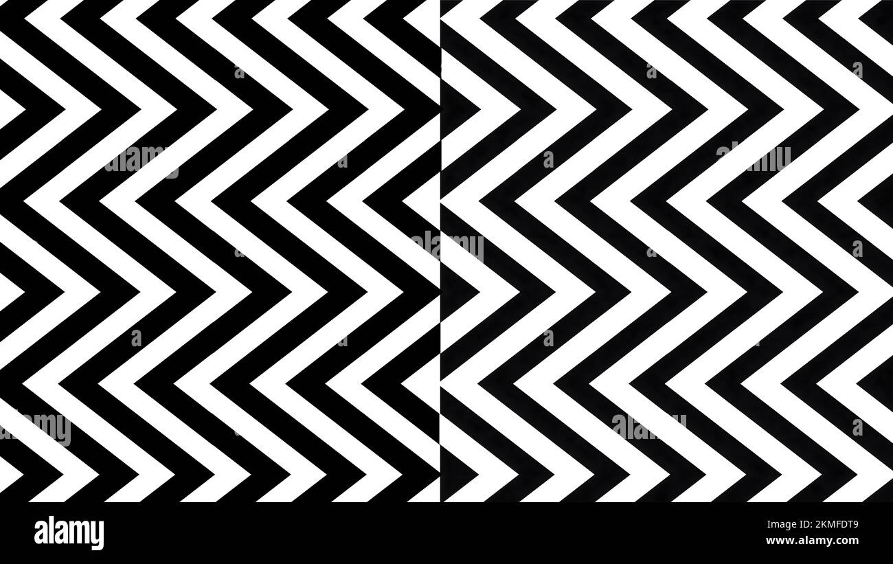 Uno sfondo bicolore di frecce bianche e nere diviso in due parti Foto Stock