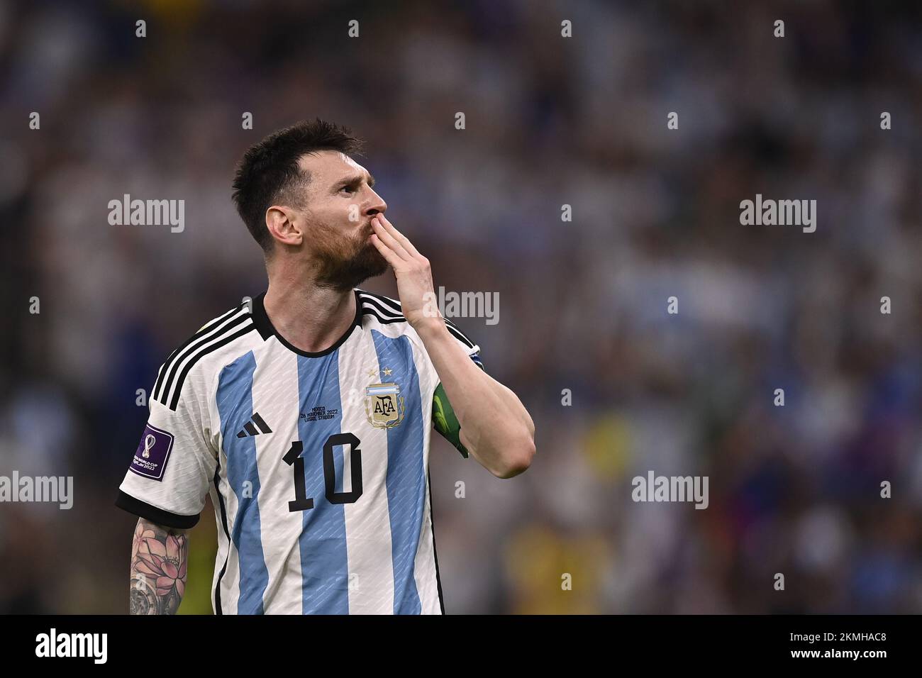 Foto Fabio Ferrari/LaPresse 26 Novembre 2022 Qatar - Sport - Calcio - Qatar 2022 - Coppa del mondo FIFA - Argentina vs Messico - Gruppo C - Fase a Gironi - Stadio Lusail. Nella foto: Sultanza Leo messi 26 novembre 2022 , Qatar - sport - calcio - Qatar 2022- Coppa del mondo FIFA - Argentina vs Messico - Gruppo C - stage di gruppo - Stadio Lusail. Nella foto: Leo messi / PRESSINPHOTO Foto Stock