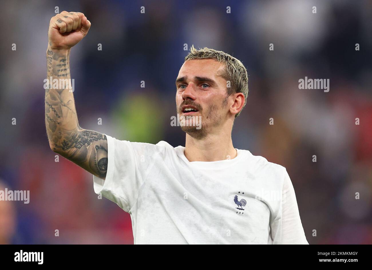 Doha, Qatar, 26th novembre 2022. Antoine Griezmann di Francia festeggia la vittoria durante la partita della Coppa del mondo FIFA 2022 allo Stadio 974 di Doha. Il credito di foto dovrebbe essere: David Klein / Sportimage Foto Stock