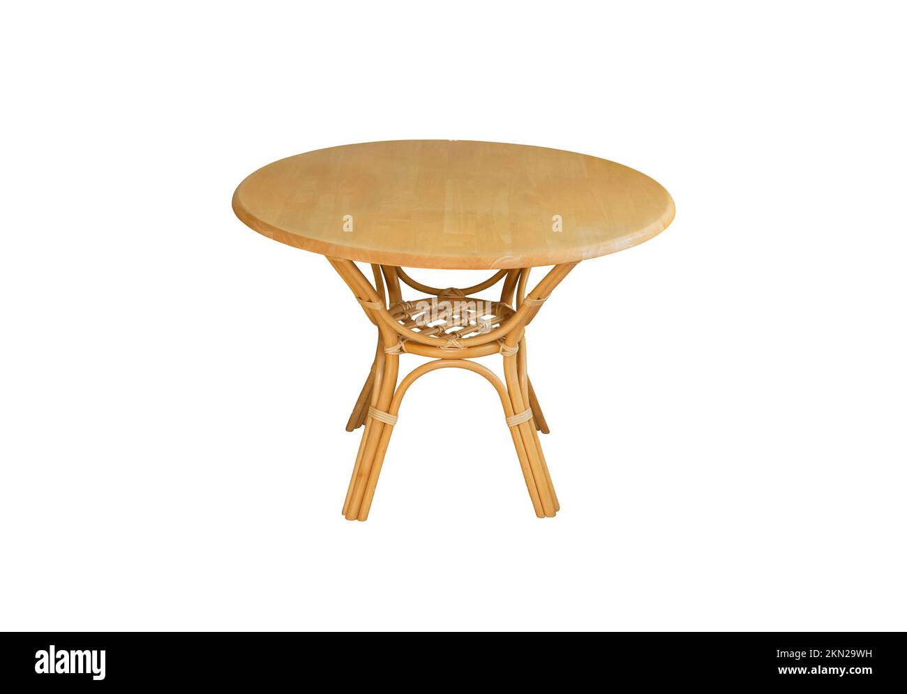 Tavolo rotondo in legno su sfondo bianco. Elemento interno Foto Stock