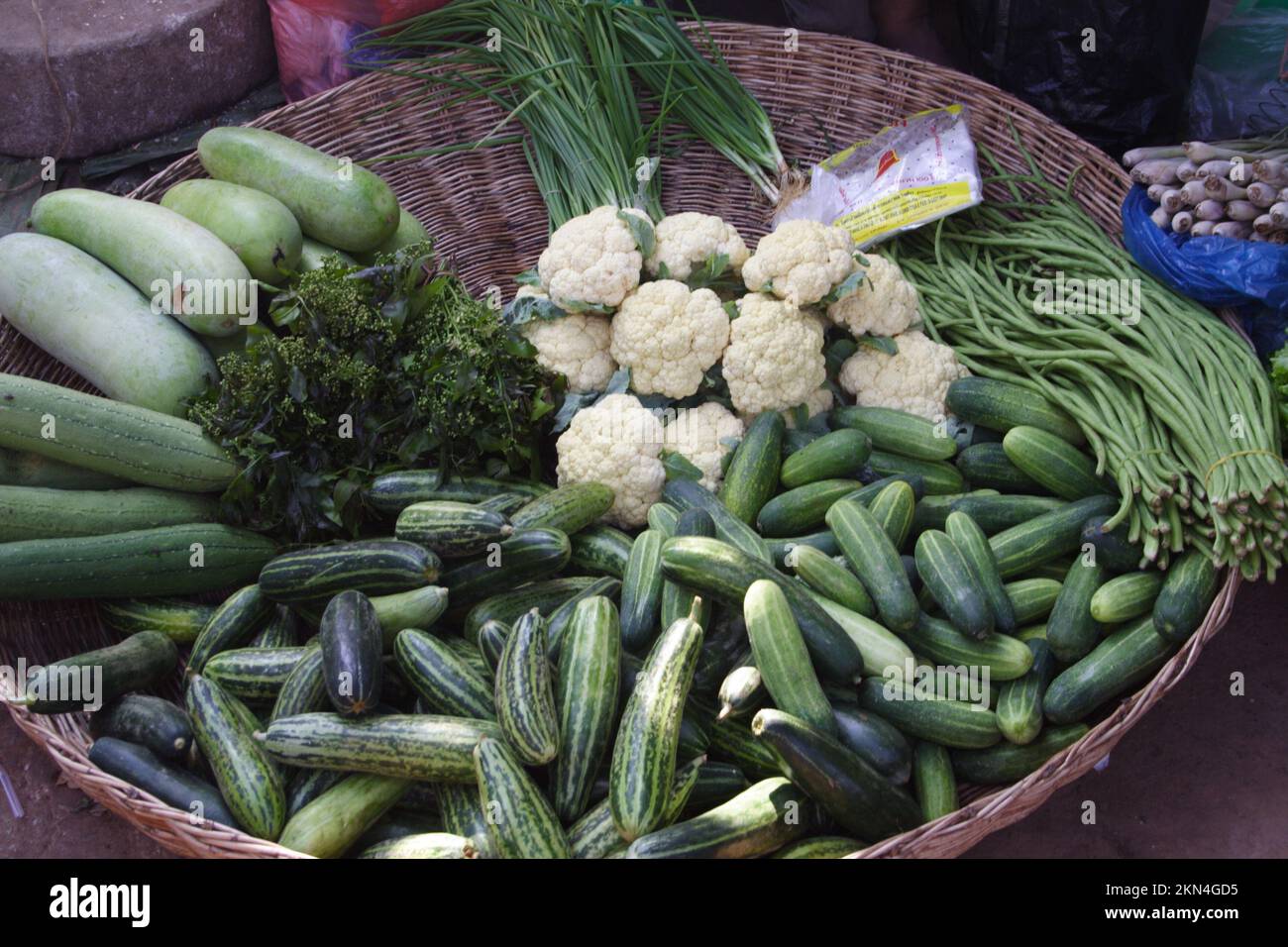 Prodotti di mercato, mercato Dom Dek, provincia di Siem Reap, Cambogia Foto Stock