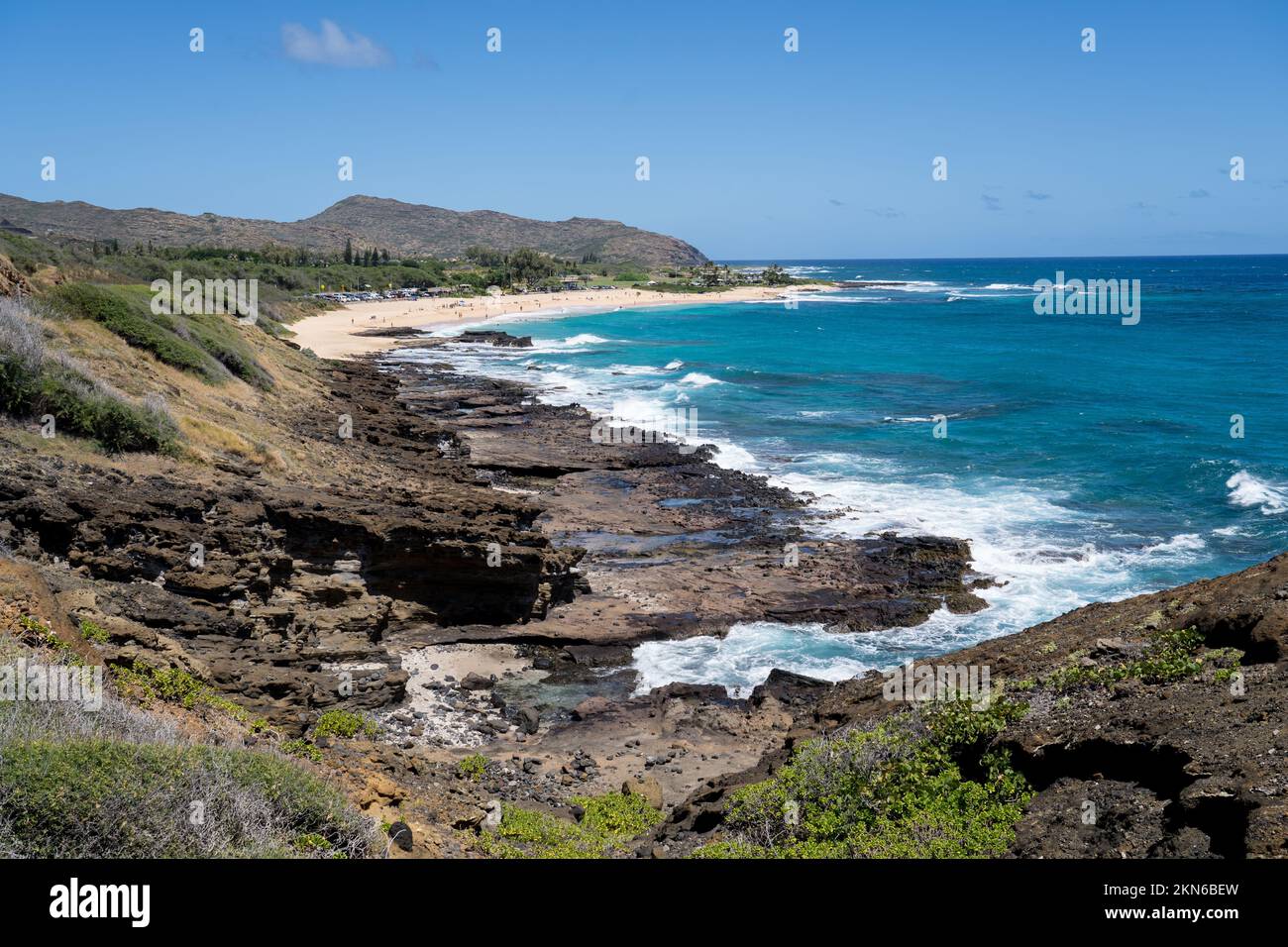 Spiaggia hawaiana durante il giorno di sole su Ohau Hawaii USA Foto Stock