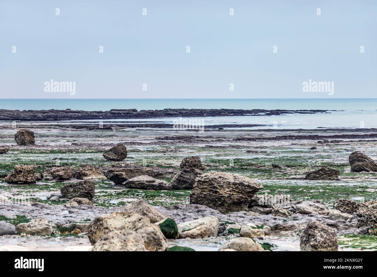 Paesaggio di mare e rocce a Cow Gap, Beachy Head, Eastbourne, Regno Unito Foto Stock