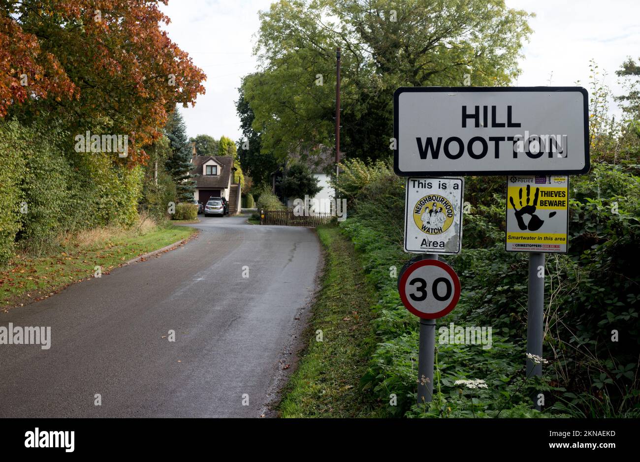 Hill Wootton village segno, Warwickshire, Inghilterra, Regno Unito Foto Stock