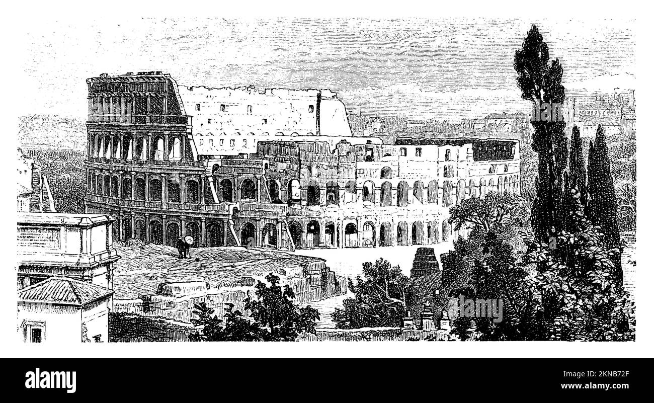 Colosseo, Italyseen from the Palatine, , (enciclopedia, 1888), Kolosseum in Rom, Italien, vom Palatin aus gesehen, Colisée, Italie, vu du Palatin Foto Stock