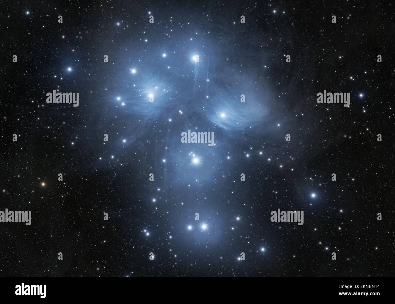 Le Pleiadi (Messier 45), alias le 7 Sorelle, situato nella costellazione del Toro. Fotografato dal Regno Unito Foto Stock