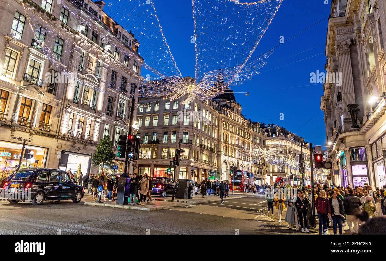 Le luci di Natale in Regents Street 2022 Londra UK Foto Stock