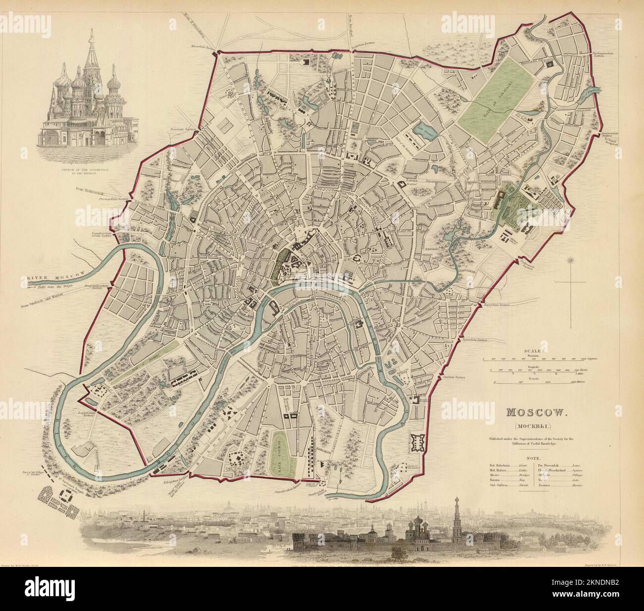 Pianta vintage della città di Mosca e la zona intorno ad essa dal 17 ° secolo-19th. Le mappe sono ben illustrate a mano e incise mostrandola al momento. Foto Stock