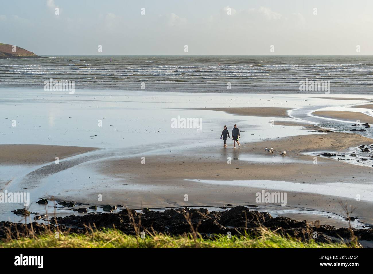 Harbour View, West Cork, Irlanda. 27th Nov 2022. In una fredda ma soleggiata Domenica di Novembre, le persone camminano i loro cani su Harbour View Beach in bella luce. Credit: AG News/Alamy Live News Foto Stock