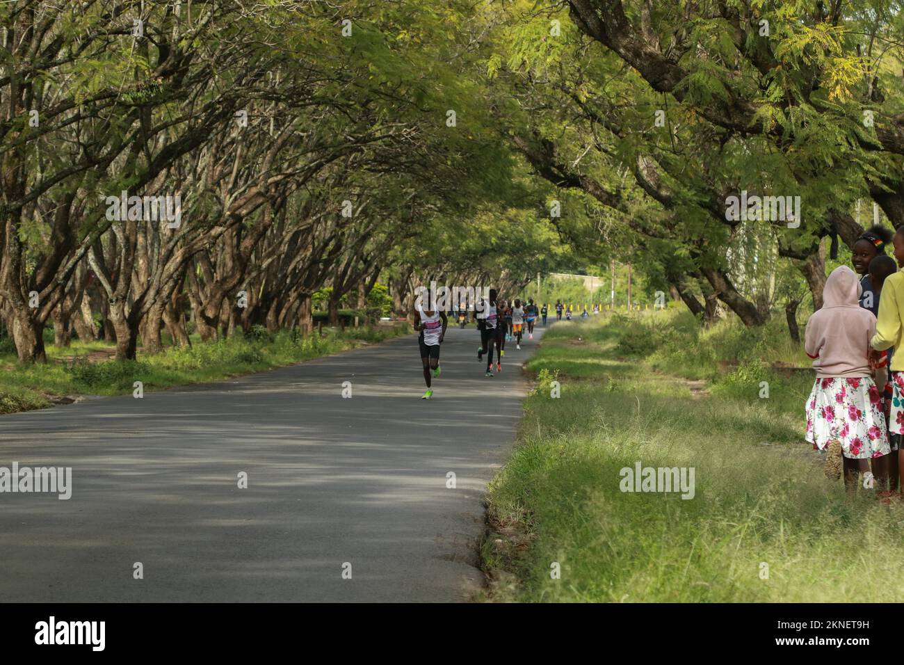 Nakuru, Kenya. 27th Nov 2022. Gli atleti si sfidano durante la maratona della città di Nakuru di Stanbic. Questa è stata la seconda maratona annuale sponsorizzata dalla Stanbic Bank e dal governo della contea di Nakuru, composta da 21km, 15km e 5km gare. Credit: SOPA Images Limited/Alamy Live News Foto Stock