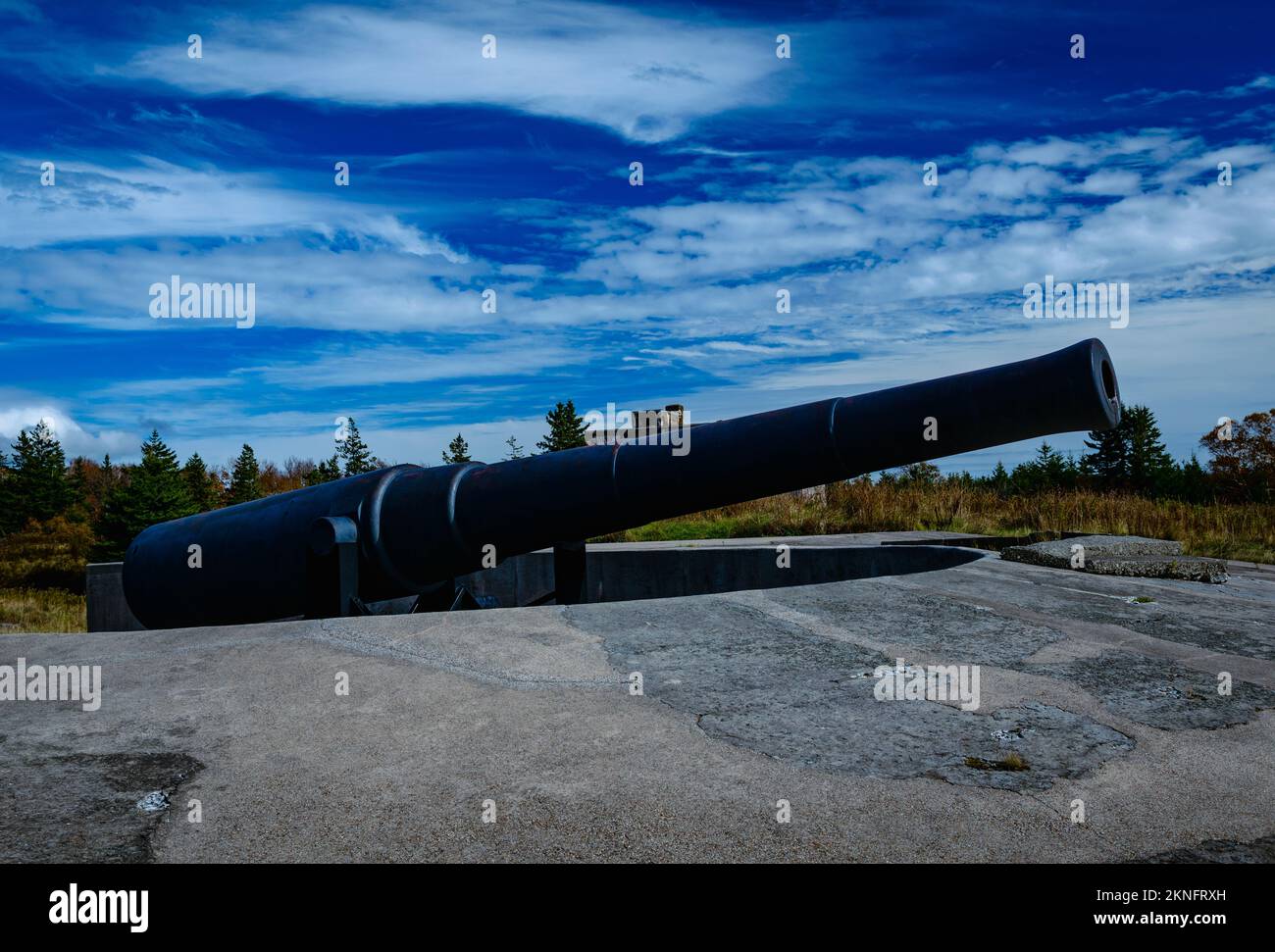 10 pollici, 32 tonnellate Mk. I Breechloading Gun (numero di serie 5), a Fort McNab National Historic Site McNabs Island, Nuova Scozia, Canada Foto Stock