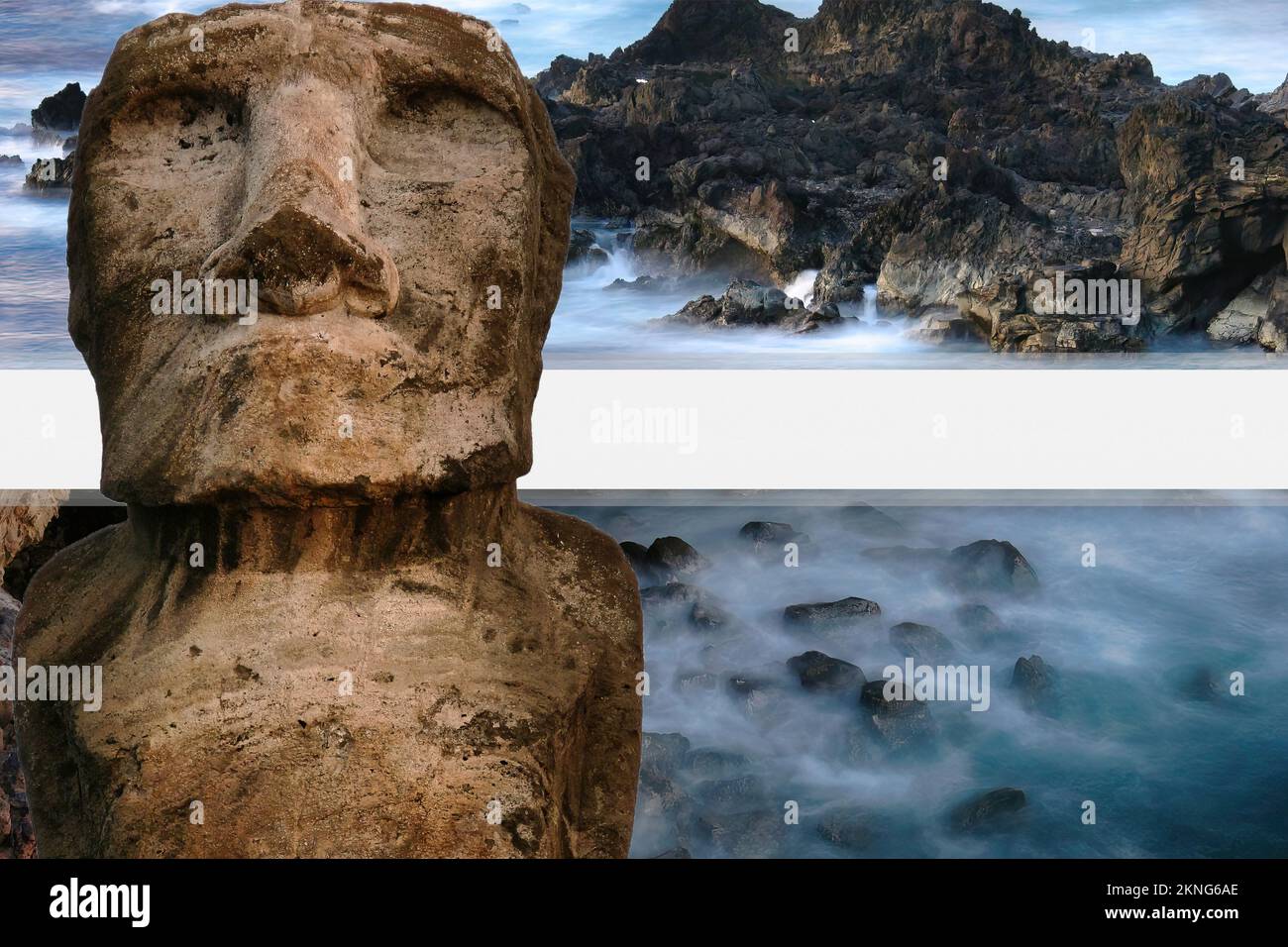 Statue Moai nel Vulcano Rano Raraku nell'Isola di Pasqua, Parco Nazionale di Rapa Nui, Cile Foto Stock