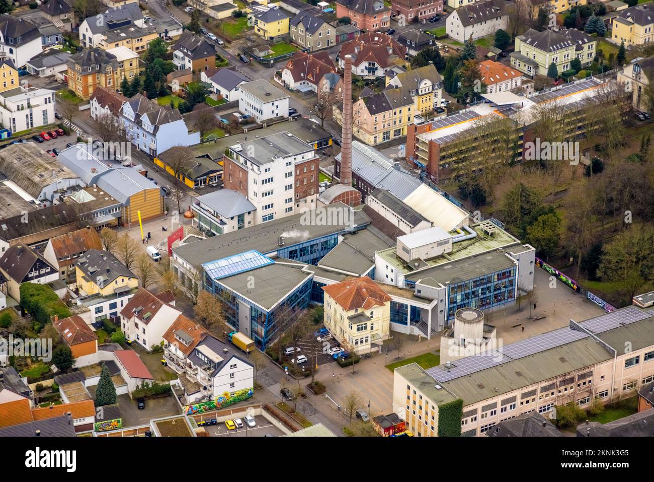 Vista aerea, Linden Brewery Cultural Center a Unna, Ruhr, Renania settentrionale-Vestfalia, Germania, Birreria, DE, Europa, Cultura, Arte, Fotografia aerea Foto Stock