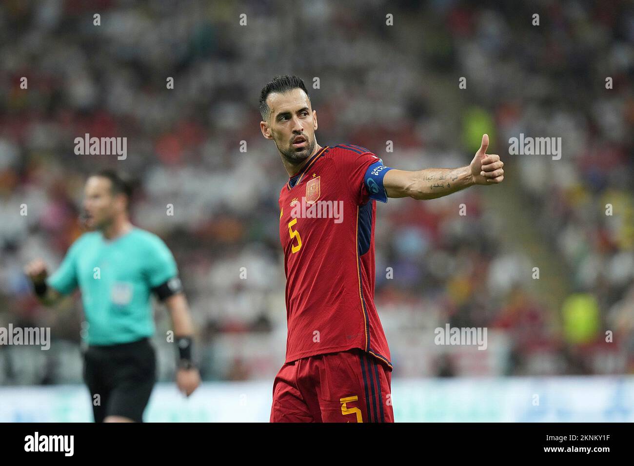 27th novembre 2022, Ahmad bin Ali Stadium, Doha, QAT, Coppa del mondo FIFA 2022, Gruppo e, Spagna vs Germania, nella foto il centrocampista spagnolo Sergio Busquets Foto Stock