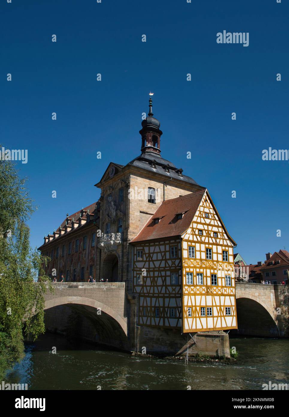 1386 Vecchio Municipio sull'isola sul fiume Reglitz, Bamberg, alta Franconia, Baviera, tedesco Foto Stock