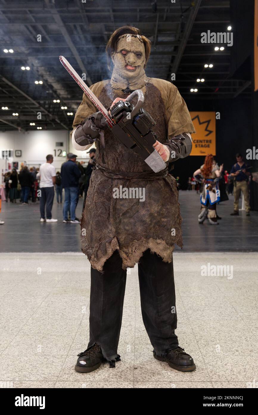 Leatherface cosplay al MCM Comic con di Londra Foto Stock