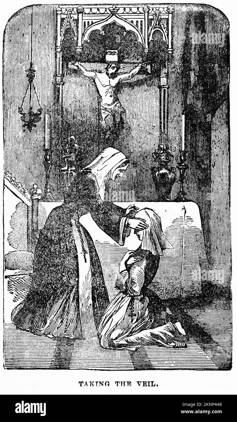 Incisione di Maria Monk con il velo, circa 1890 Foto Stock