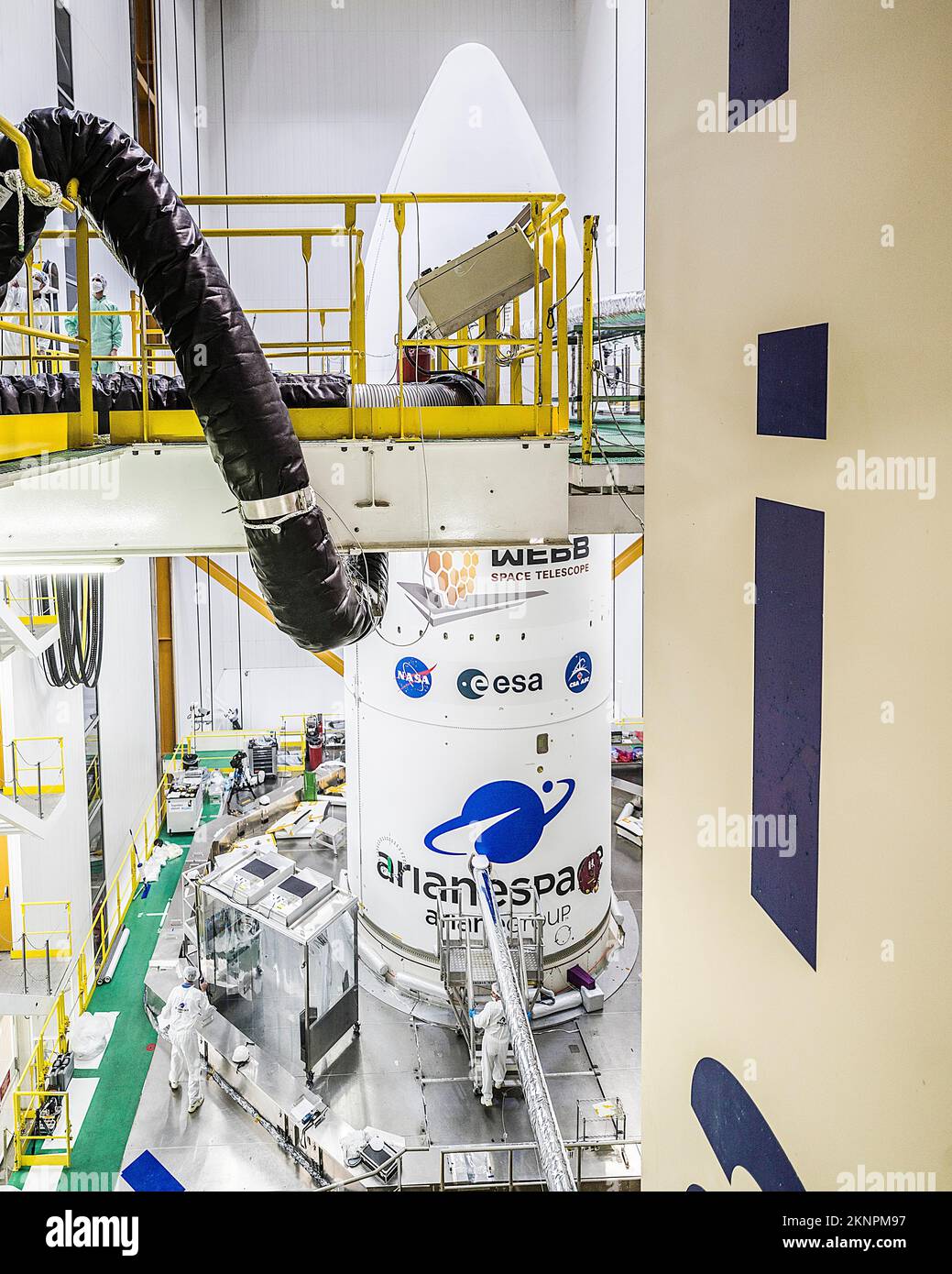 James Webb Telescope lancia il razzo Ariane 5 e preparati. Foto Stock