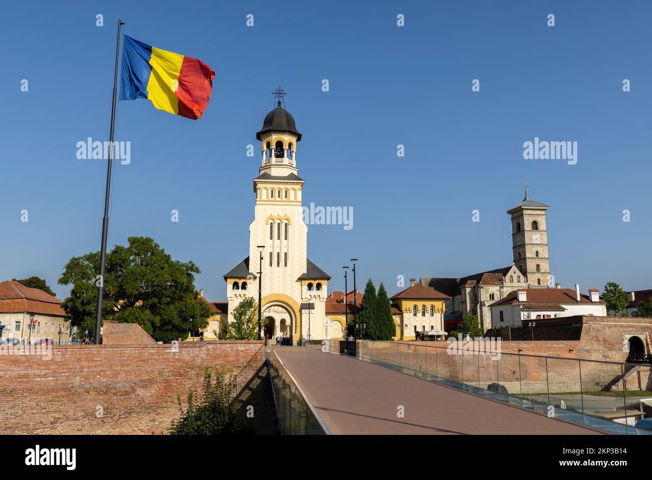 La cittadella di Alba Iulia sul fiume Mureș, nella regione storica della Transilvania, Romania Foto Stock