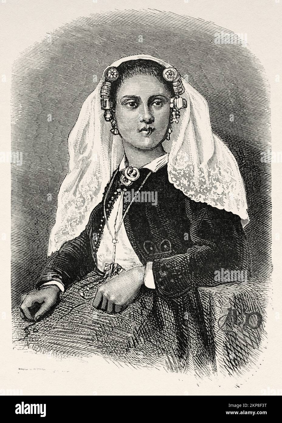 Figlia di contadini ricchi nell'isola di Tholen. Paesi Bassi, Europa. Viaggio in Zeeland di Charles De Coster 1873 Foto Stock